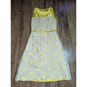 TAYLOR Womens Yellow & White A-Line Knee-Length Dress Size 2